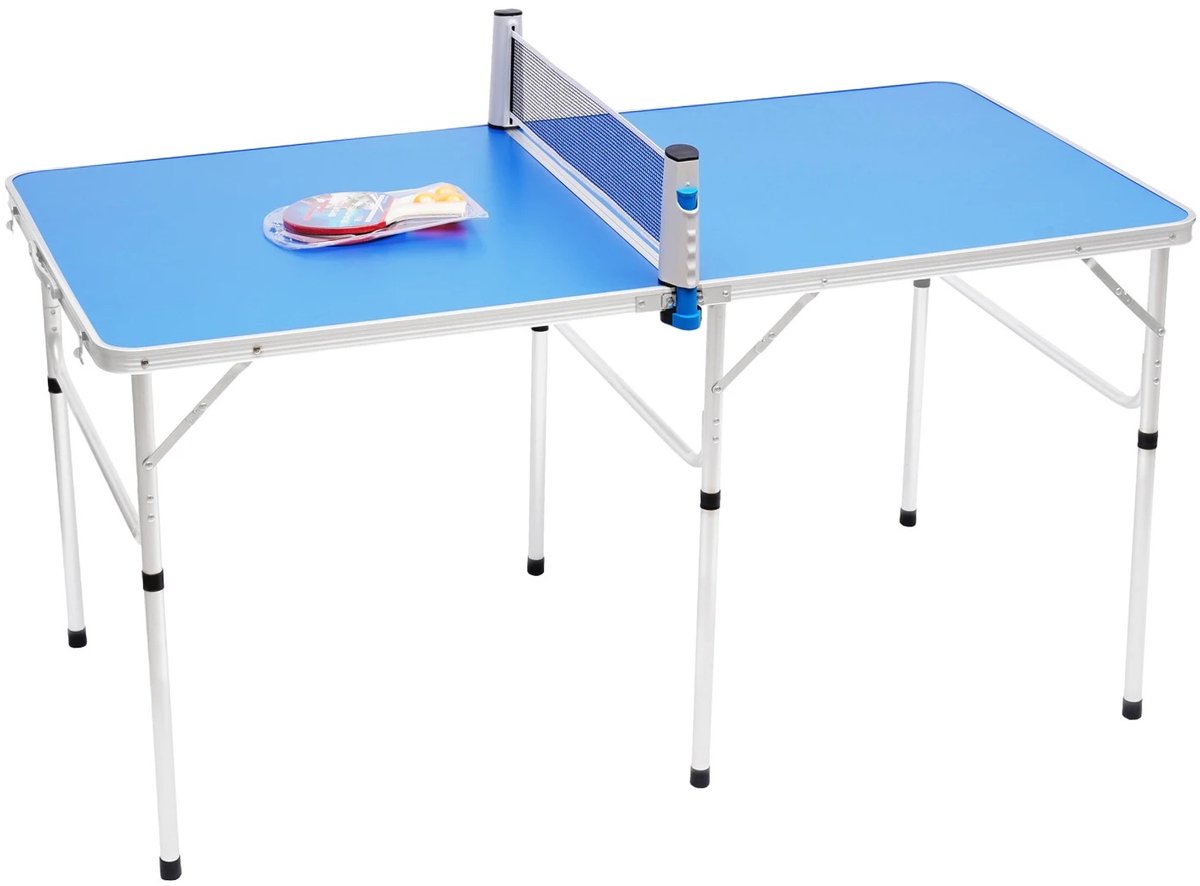 Linkforu - Opvouwbare Tafeltennistafel - Compact Design - Inclusief Net - Bats En Ballen - Verstelbare Poten – Blauw - 180x90x70cm