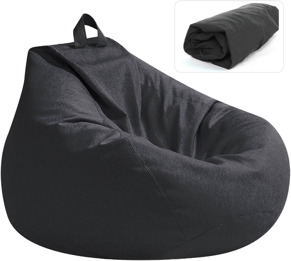 Zwarte Bean Bag voor Kinderen en Volwassenen, 100 x 120 cm, Zitzakhoes Zonder Vulling, Ideaal voor Woonkamer, Slaapkamer en Buitengebruik