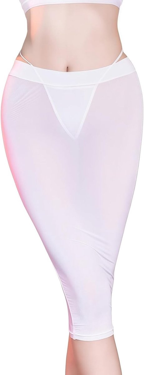 Shiny Bodycon Midi Rok voor Dames met Sheer Pencil Design, Elastische Wet Look, Perfect voor Rave Party en Nachtclub Outfits