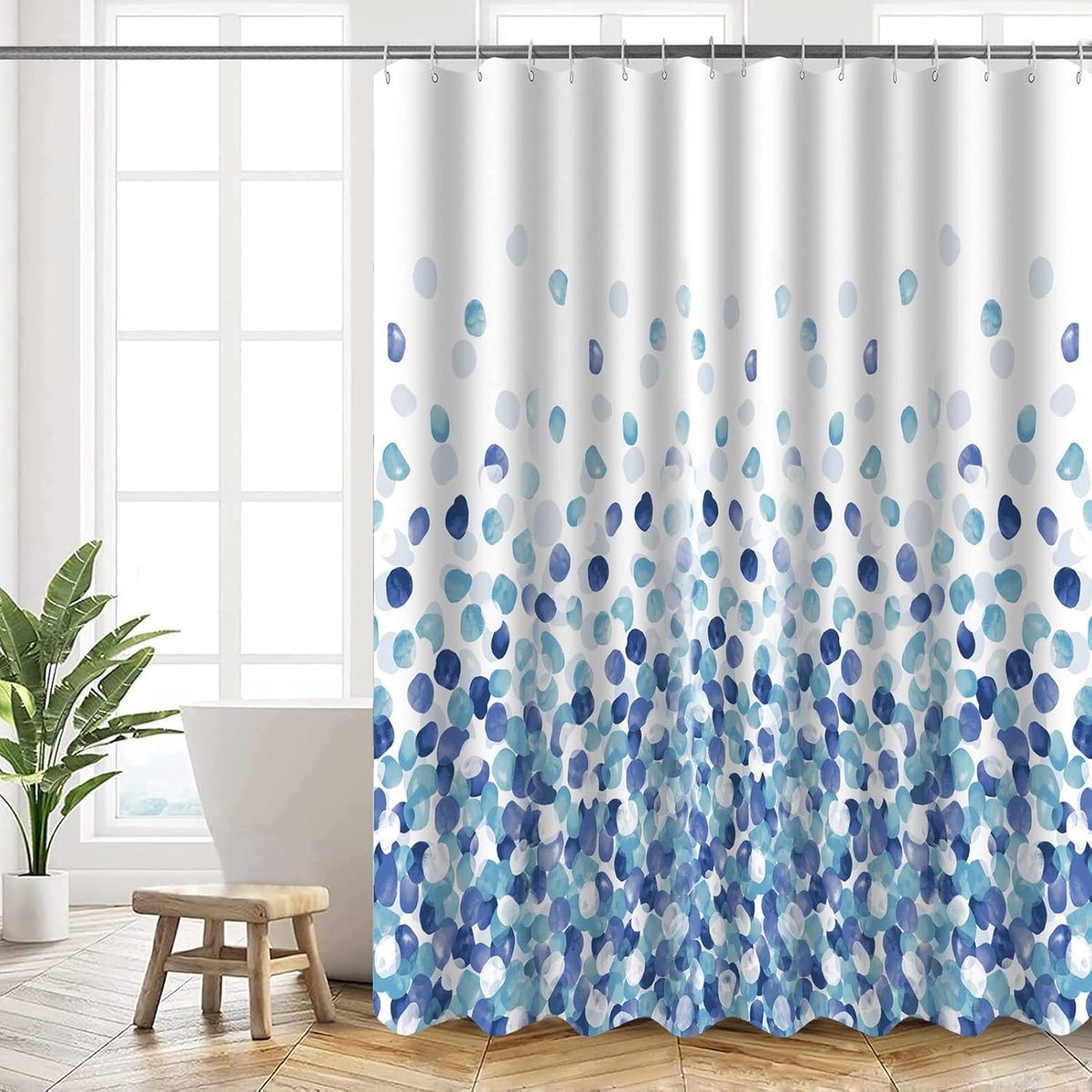 SnelShoppen - Douchegordijn 180x180cm Polyester Wasbaar met 12 Ringen, Blauwe Bubbels, Sneldrogend, Geschikt voor Badkamer, Decoratief en Praktisch