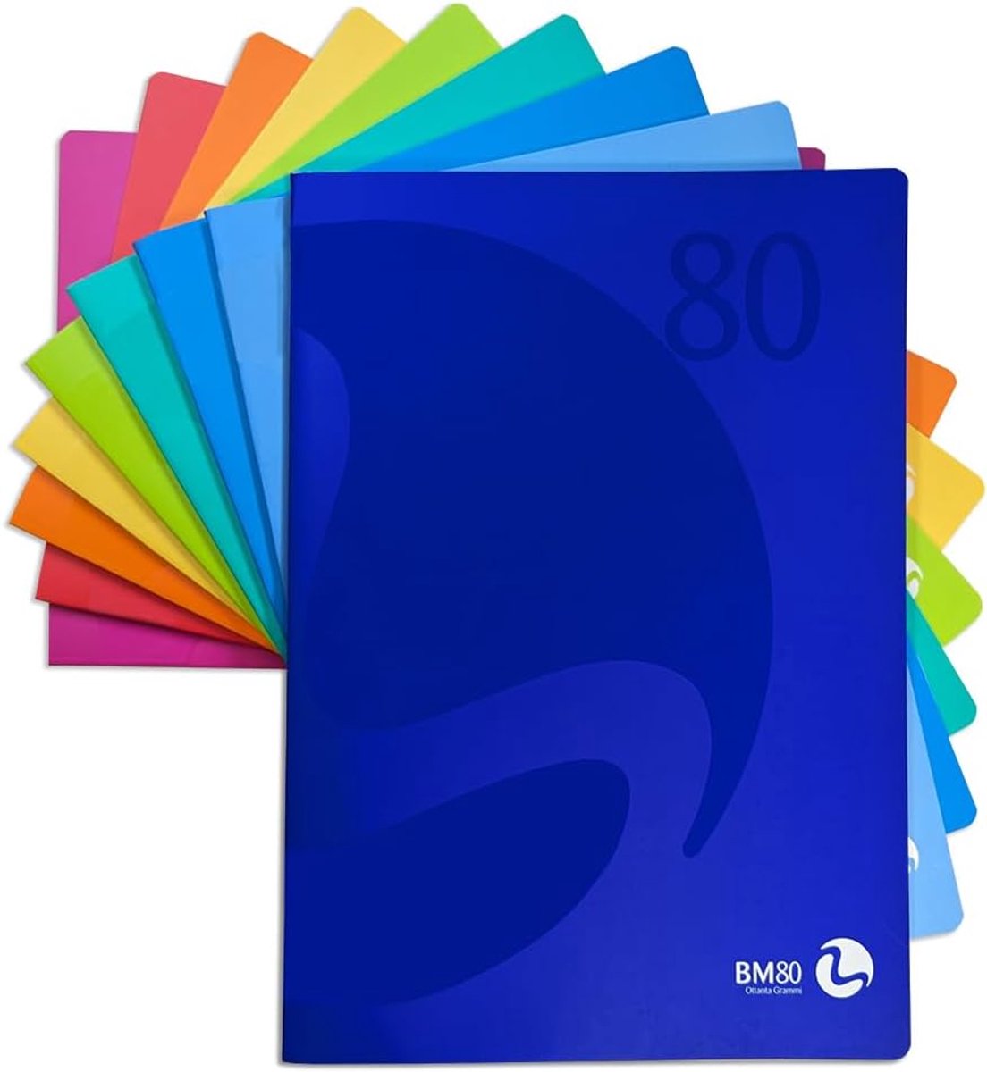 SnelShoppen - A4 Maxi-Notebook 80 g/m², Gelijnd met Rand, 42 Pagina's, Assortiment van 12 Stuks in 9 Kleuren, Perfect voor School en Creatief Gebruik