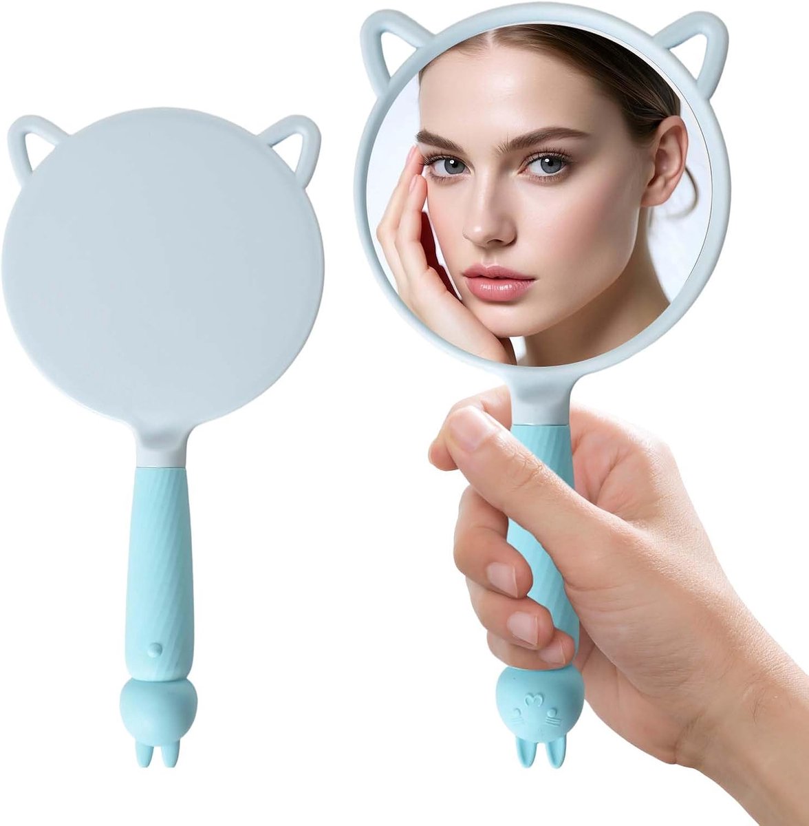 SnelShoppen - Handspiegel met Comfortabele Handgreep, Portable Cosmetische Spiegel, Ronde Haarstyling Spiegel voor Make-up, Reizen en Scheren (Blauw)