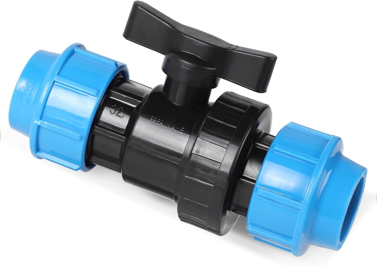 SnelShoppen - SWAWIS Kogelklep voor PE Buizen - Plastic PP Fitting - Schroefverbinding - 32mm - Afsluiter voor PE Buizen - Tuin, Irrigatie, Waterleidi