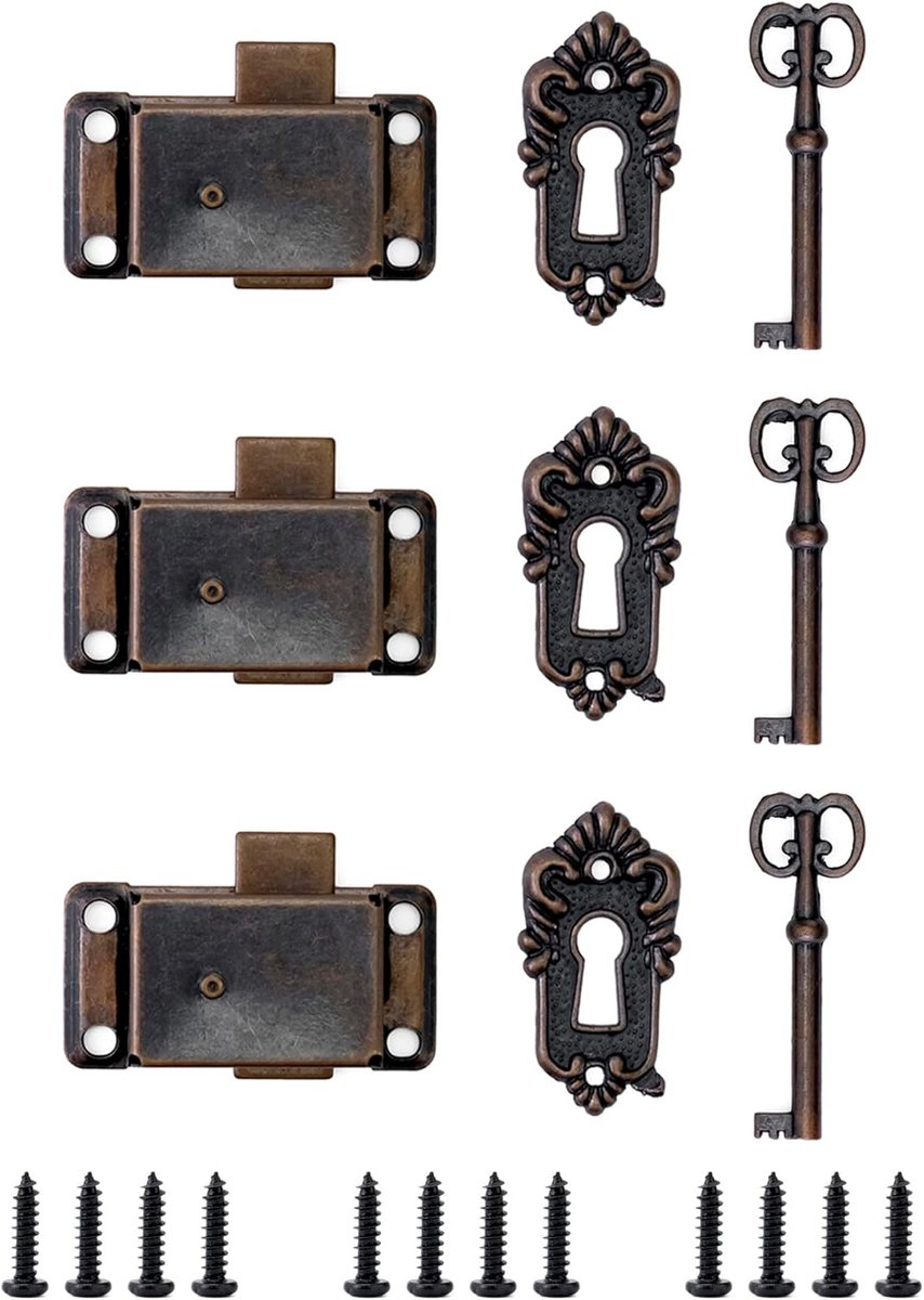 SnelShoppen - 3 Stuks Vintage Cabinet Lock - Antieke Decoratieve Sloten met Sleutels voor Juwelenboxen, Kasten, Lades - 53x26mm - Bronzen Retro Ontwer