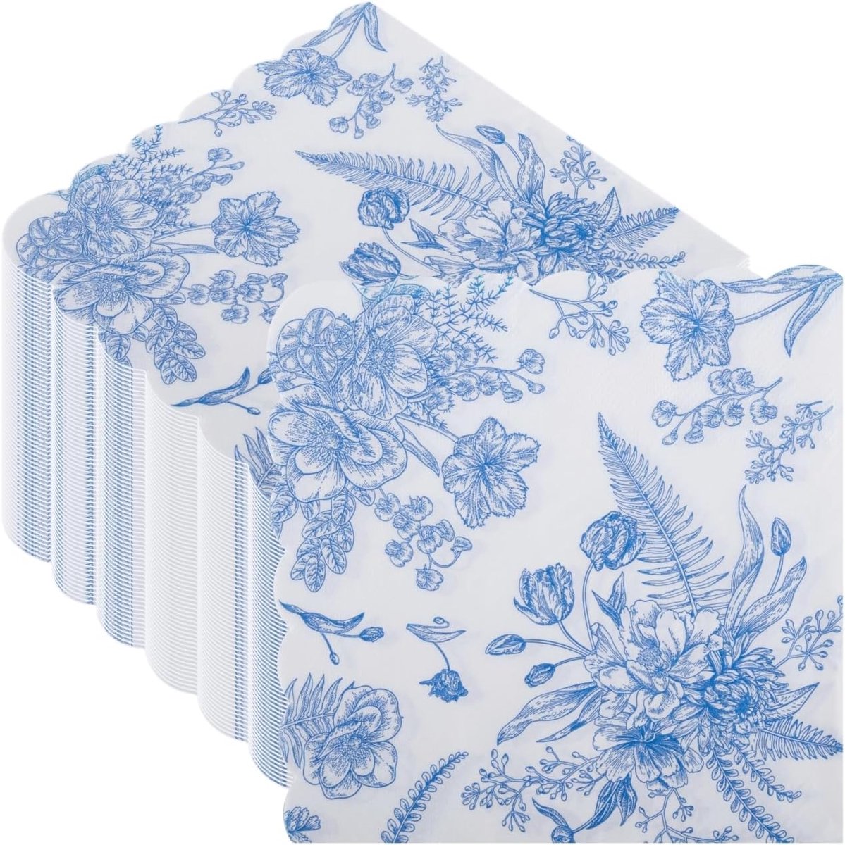 SnelShoppen - Set van 100 Blauwe en Witte Porseleinen Servetten met Patroon | Vintage Chinoiserie Design | 2-laags, 32 cm Vierkant | Perfect voor Brui
