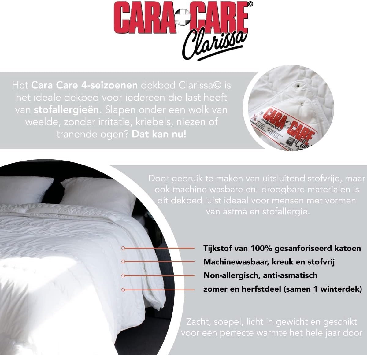 SnelShoppen - Luxe Wasbare Antiallergische 4-Seizoenen Deken 240x200 | Dust-free, Wasbaar tot 90°C, Super Hygiënisch, Ideaal voor Allergieën, Ventilat