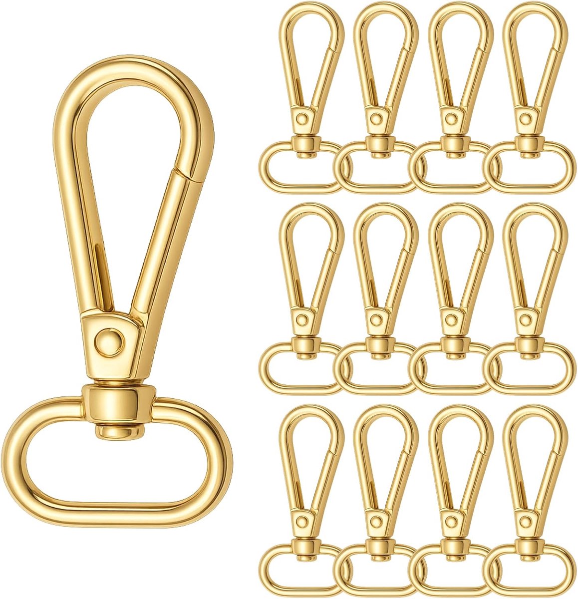 SnelShoppen - 12 Rotating Gold Carabiner Hooks - Stevige Sleutelhangers met 360° Draaiende Griff - Metaal Carabiners voor Tassen, Sleutels, Hondenlijn