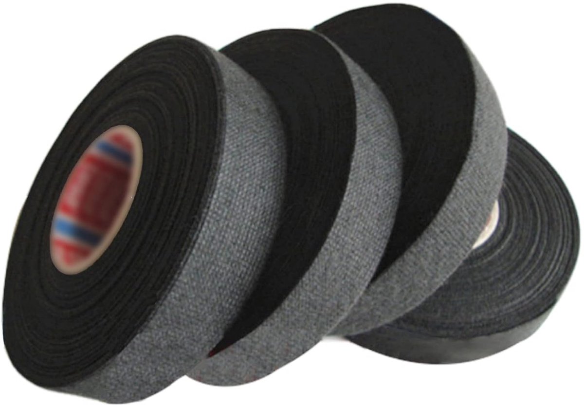 SnelShoppen - Automotive Fabric Tape 4 Rollen Isolerende Tape Zwart 19mm x 25m voor Auto's, Draadverbindingen, Kabelbundels, Geluiddemping, Temperatuu