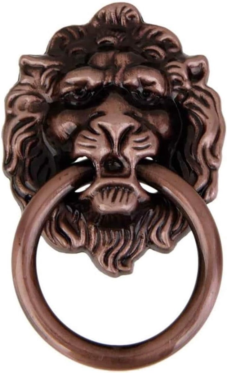 SnelShoppen - 10Pcs Vintage Retro Deurknop Handgreep Kast Lade Metalen Trek Ring Antieke Leeuwenkop Rood Brons 6.8cm