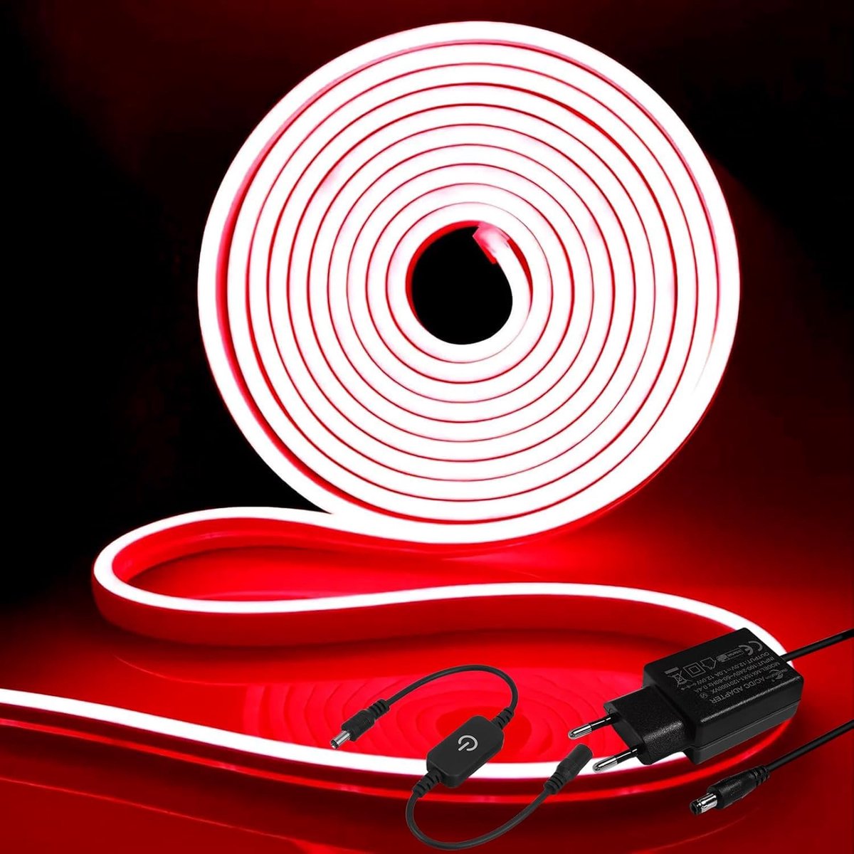 SnelShoppen - 5M Dimmable Neon LED Strip Rood, 12V Waterdichte Flexibele Silicone Verlichting voor Binnen en Buiten, Perfect voor Feesten en Keuken De