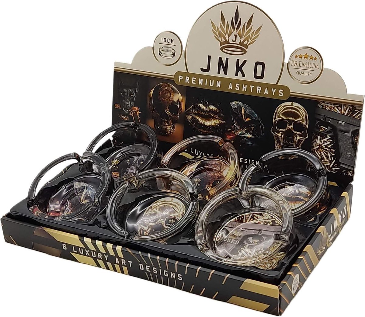 SnelShoppen - Luxe Ronde Glas Asbakken 10cm - 6 Stuks - Design 1-6 - Perfect voor Feesten, Tuin, Keuken - Hoogwaardige Kwaliteit