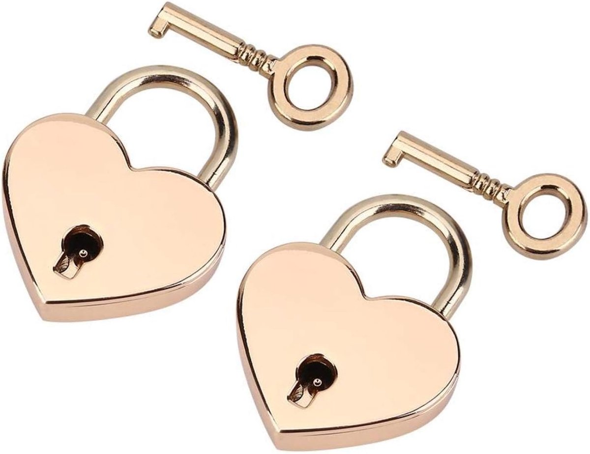 SnelShoppen - Hartvormige Hangslot met Sleutel, 2 Sets Mini Metalen Hangsloten voor Bagage, Dagboek, Sieraaddoos, Retro Stijl, Valentijnsdag, Trouwen