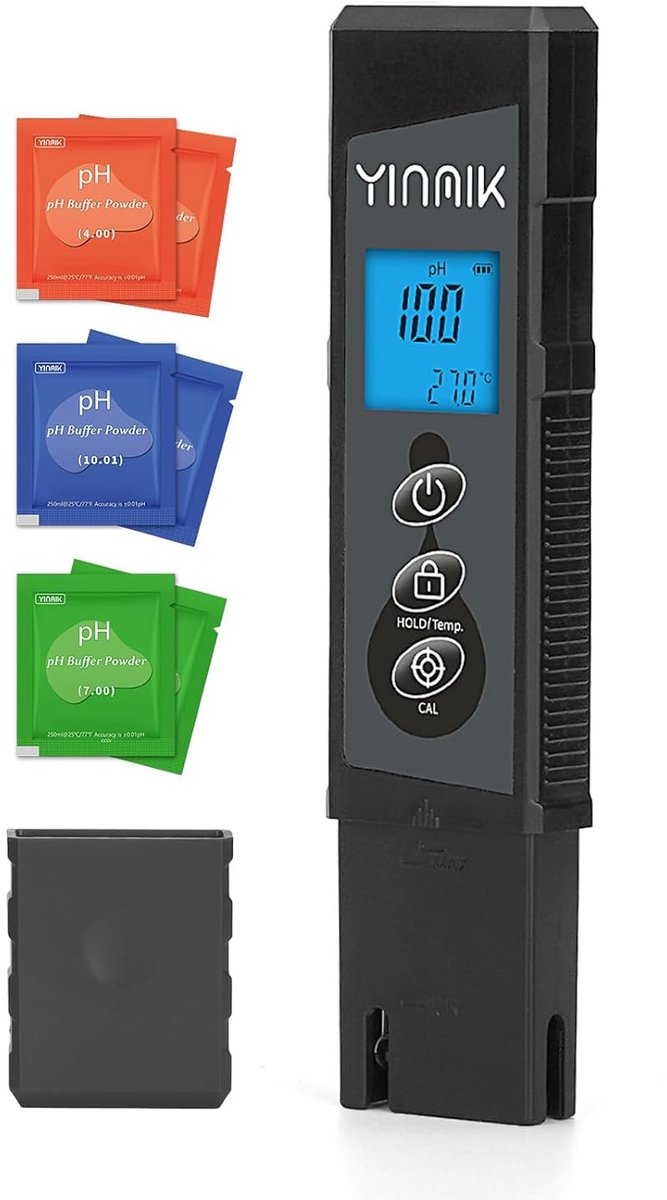 SnelShoppen - Digitale pH Meter 0-14, Backlit Display met Kleurenverandering, pH Tester voor Zwembaden, Spa's, Aquaria, Planten, Drinkwater, Wijn en B