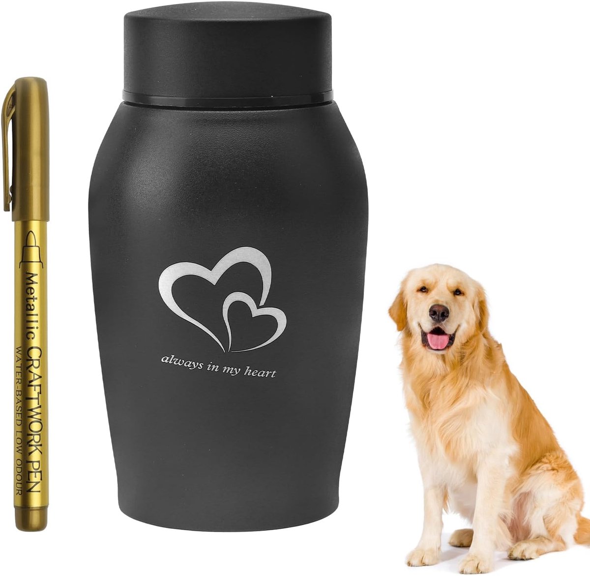 SnelShoppen - RVS Hond en Kat Urn met Pen - Duurzame Dierenurn voor As - 6x6x13.5 cm - Elegante Herinnering voor Huisdieren