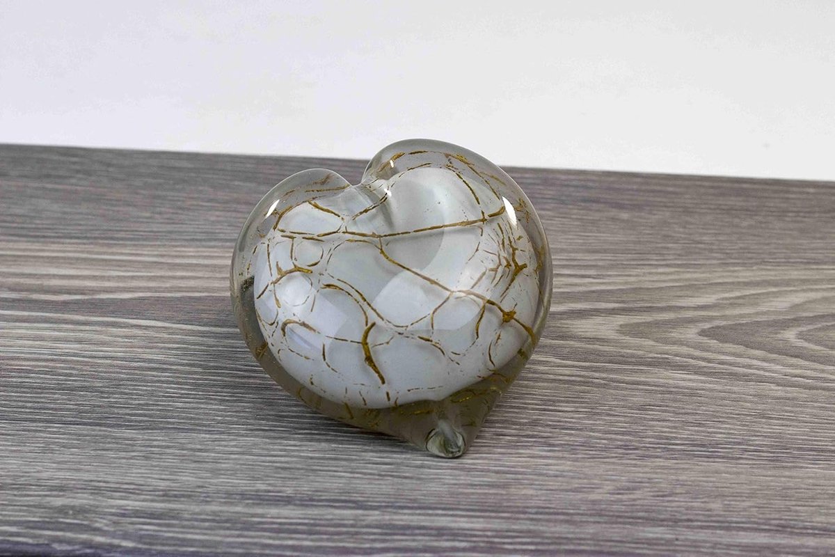 SnelShoppen - Mini Urn Hart Wit met Gouden Blad - Dieren Urn voor Kat en Hond - Kleine Urn voor As - Handgemaakt Glas - Natuurvriendelijk