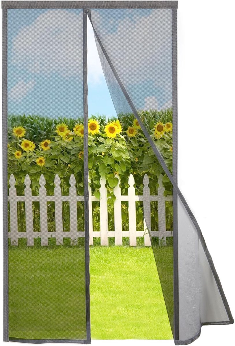 SnelShoppen - Hordeur Magnetisch 155x250cm, Grijs Fijn Dikker Gaas, 34+ Magneten, Sluit Automatisch, Perfect voor Balkondeuren, Laat Frisse Lucht Binn