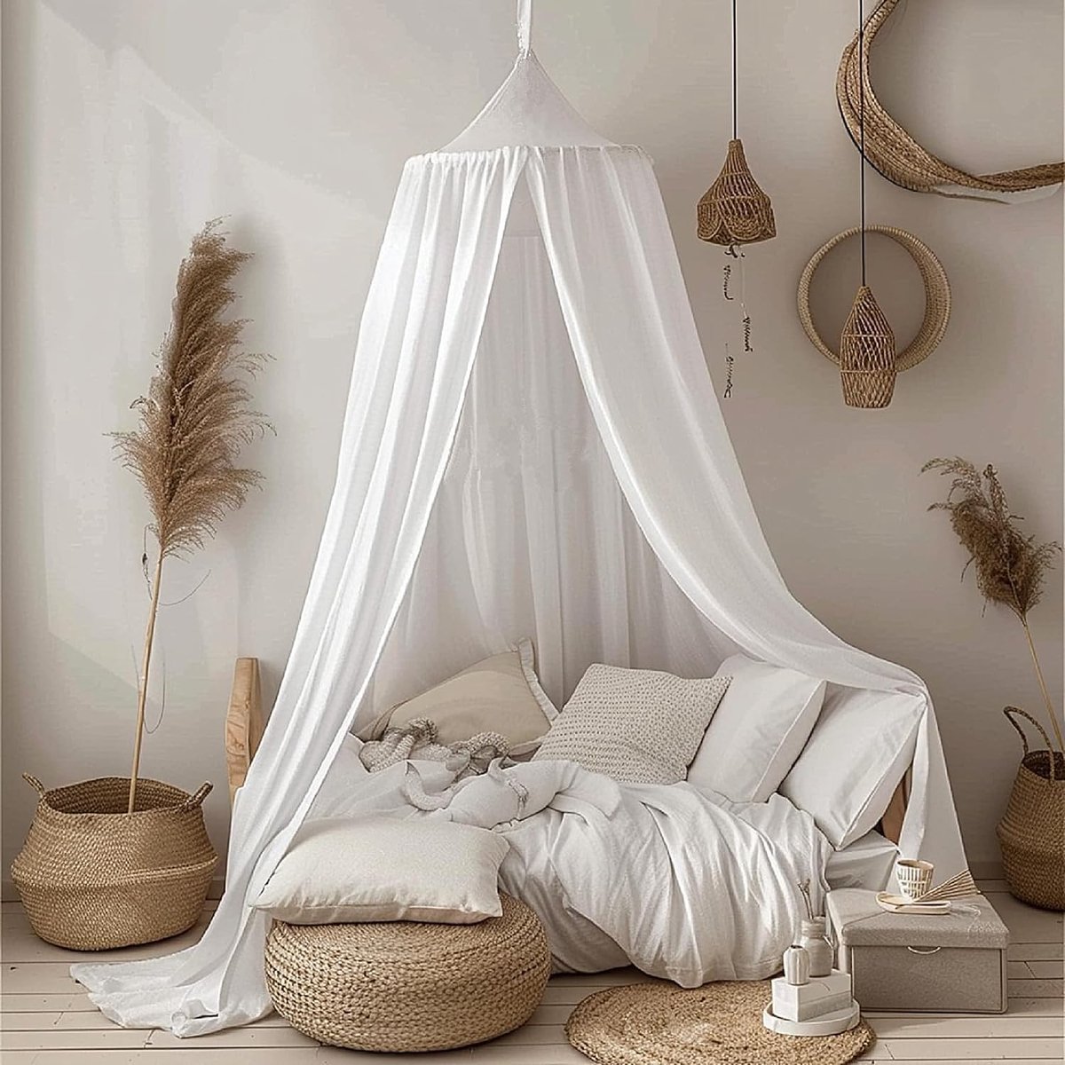 SnelShoppen - Grote Ginkago Bedtent voor Kinderkamer, Babybed, Luifel, Speelhoek, Decoratie, Wit, 280 cm Hoog, Zacht en Ademend Materiaal voor Jongens