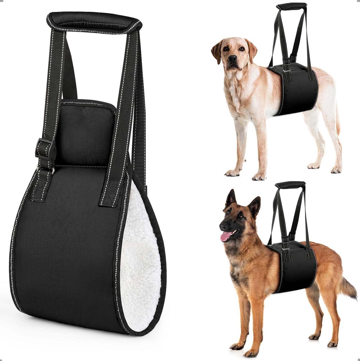 SnelShoppen - Verstelbaar Zwarte Hondentuig met Handgreep voor Oudere en Gewonde Honden, Steun voor Achterpoten, Zacht en Comfortabel, Maat S