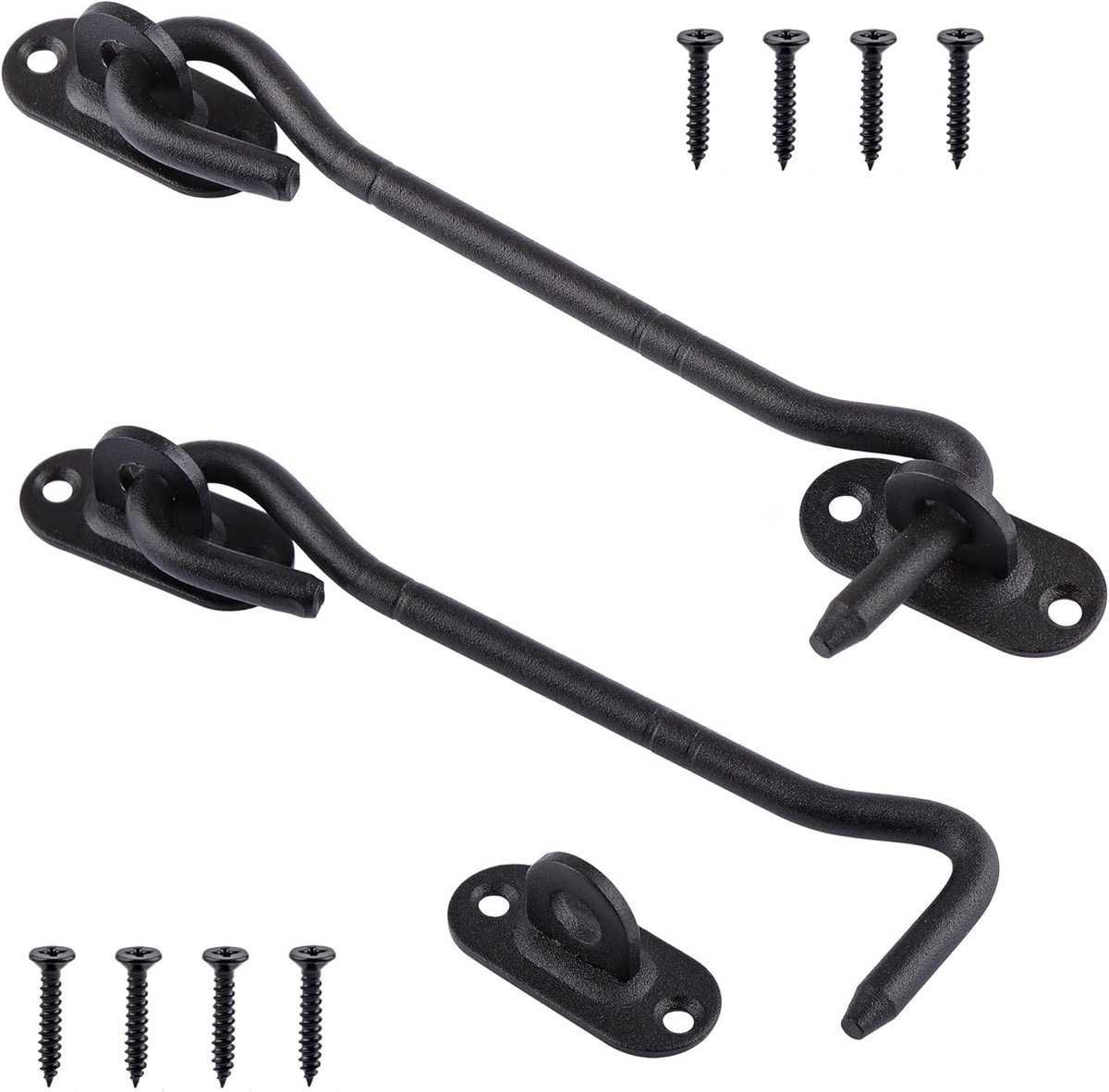 SnelShoppen - 2x RVS Cabin Hook 150mm Zwart - Heavy Duty Deurslot en Oogslot - Voor Schuifdeuren, Kasten, Tuinhekken, Vensters - Roestvrij Staal