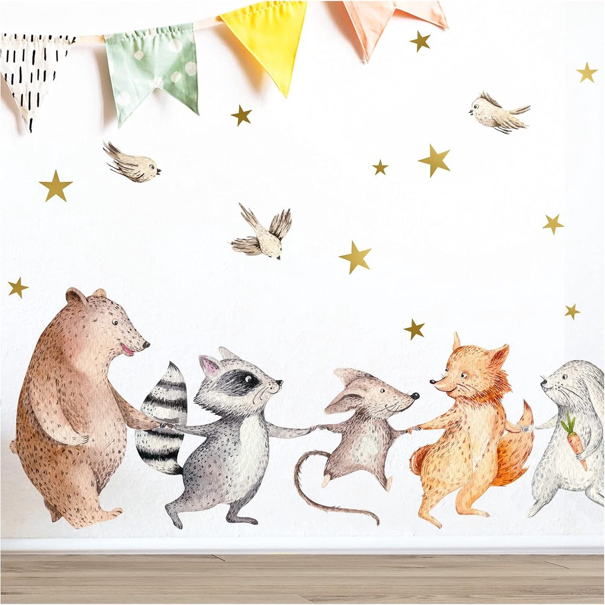 SnelShoppen - Little Deco Wanddecoratie Dieren Familie DL212-6 - Wandstickers voor Kinderkamer - Inclusief Sterren - 46x30 cm - Makkelijk aan te breng