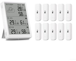SnelShoppen - Wifi Hygrometer Thermometer Sensor voor Slimme Huizen, Real-time Temperatuur en Vochtigheid Monitor, LCD Scherm, 1 Basisstation + 10 Sen