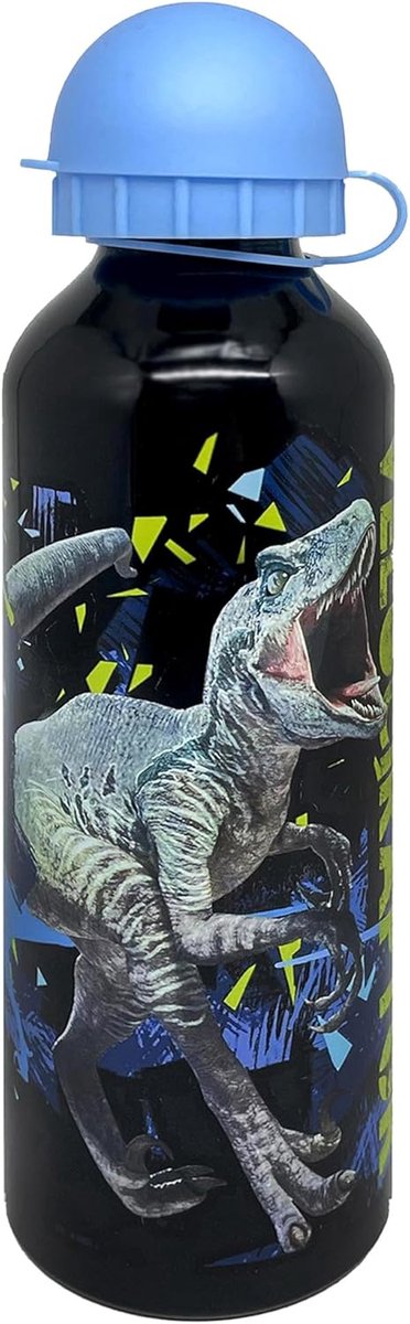SnelShoppen - Aluminium Drinkfles Kinderen 500 ml - Dinosaur Velociraptor - Duurzaam, BPA-vrij, Spuitje en Veiligheidsdop, Perfect voor School, Sport,