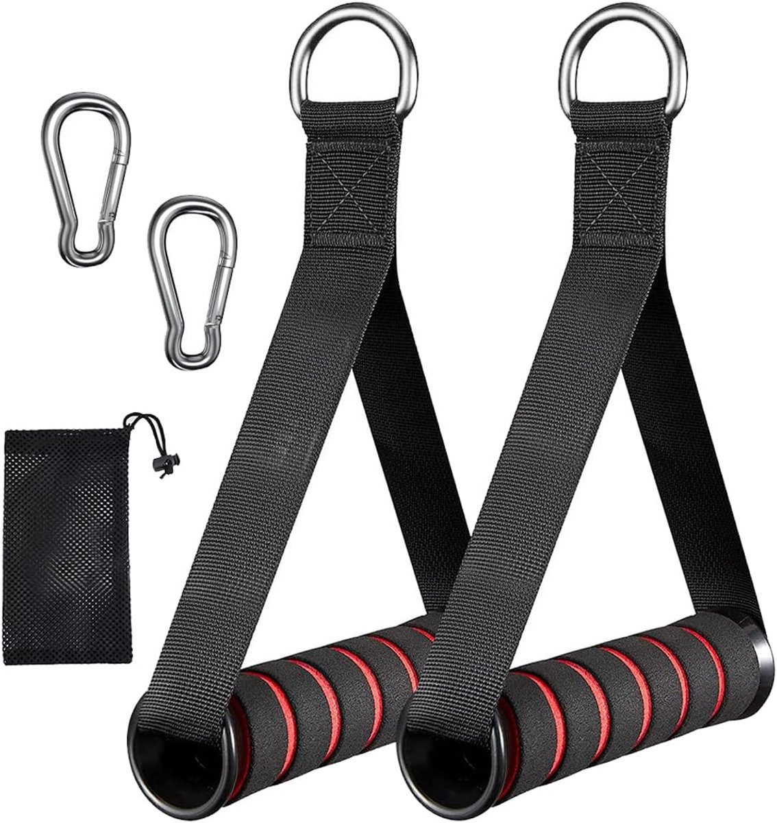SnelShoppen - Set van 2 Fitness Handgrepen - Rood - Kabel Trekhaak voor Weerstandsbanden - Handvatten voor Thuis Fitness Apparatuur - One-Hand Grip Gy