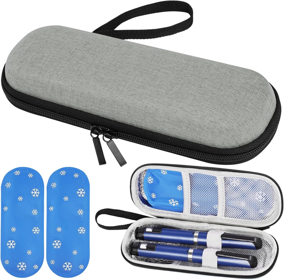 SnelShoppen - Diabetic Bag - Diabetes Cooler Bag met 2x Gel Ice Bag Temperatuurweergave - Draagbare Insuline Medicijn Koeltas voor Reizen, Houdt Medic