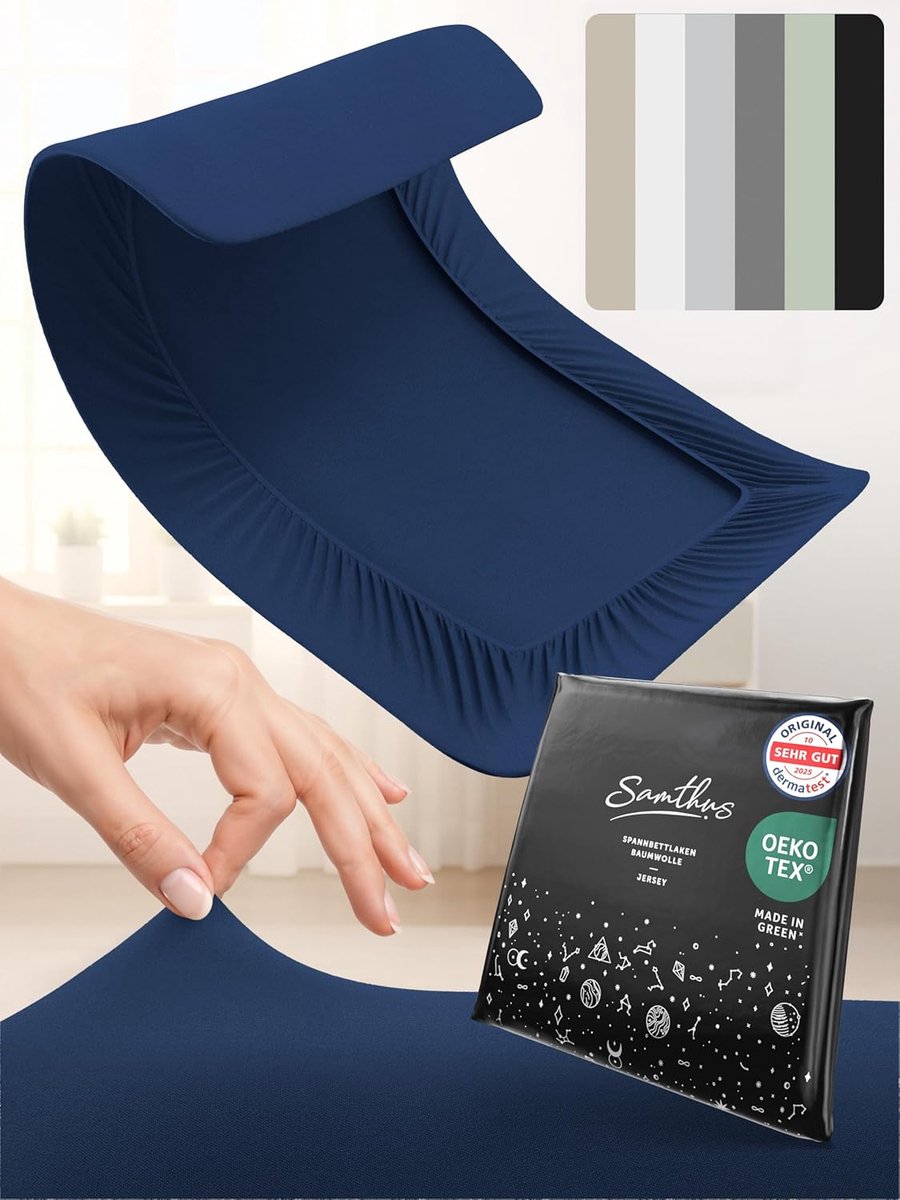 SnelShoppen - Jersey Hoeslaken 100% Katoen Navy Blauw 120x200 cm, Geschikt voor Matras tot 25 cm Hoog, Oeko-Tex, Duurzaam en Kreukvrij, Ideaal voor Da