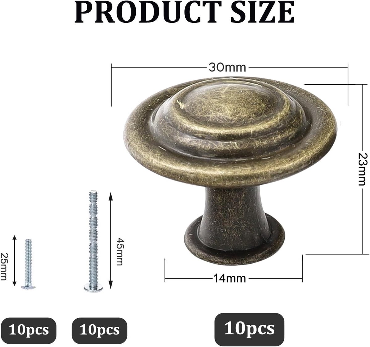 Antieke bronzen kastknoppen 30mm - Vintage ladehandgrepen, 10 stuks stijlvolle moderne knoppen voor kastdeuren en meubels