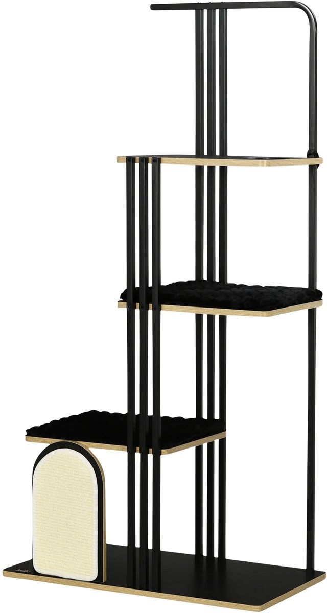 Krabpaal 170 cm – Kattenboom met Kussens, Krabplank & Stalen Frame – Zwart