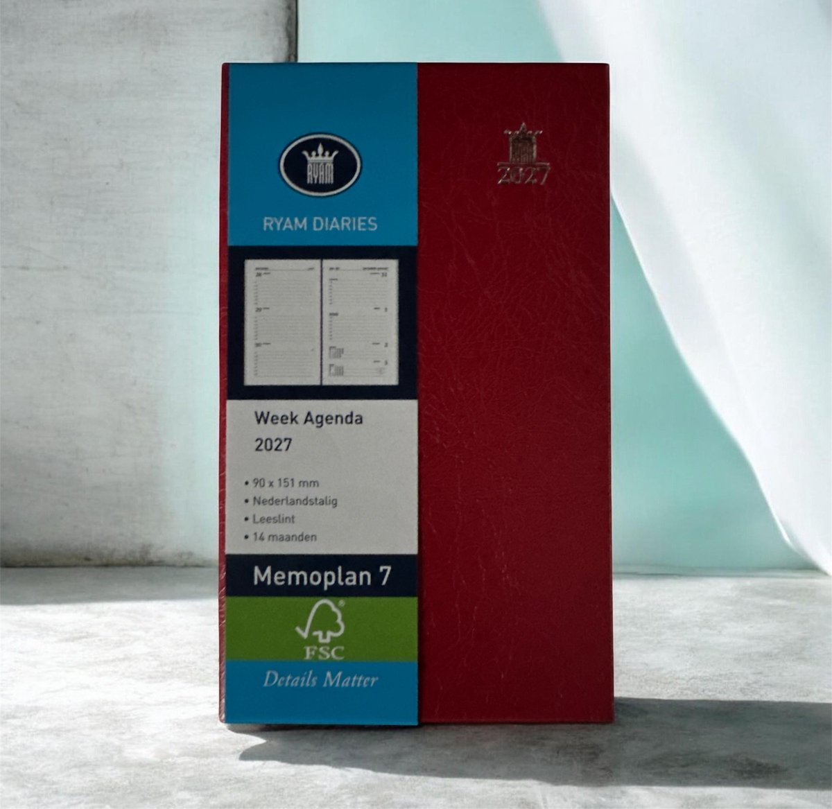 Zakagenda 2027 - Ryam Memoplan7 ROOD - Harde Kaft (9cm x 15cm)