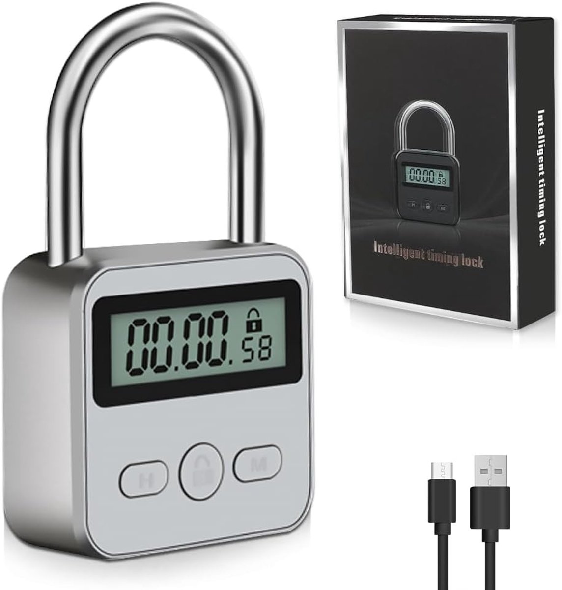 Digitaal tijdslot LCD-display -veiligheidsslot heavy-duty metaal, elektronisch 99 uur max. timing voor slechte gewoonten, wit