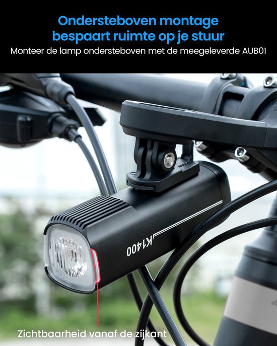 RAVEMEN 1400 Lumen Intelligente Dag-/Nachtloopfietslamp-Auto AAN/UIT-Lichtsensor- IPX7 Waterdicht- USB-C- Aluminium Behuizing - voor fietsen op de weg en VTT — afbeelding 2