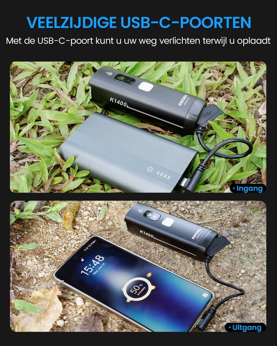 RAVEMEN 1400 Lumen Intelligente Dag-/Nachtloopfietslamp-Auto AAN/UIT-Lichtsensor- IPX7 Waterdicht- USB-C- Aluminium Behuizing - voor fietsen op de weg en VTT — afbeelding 5
