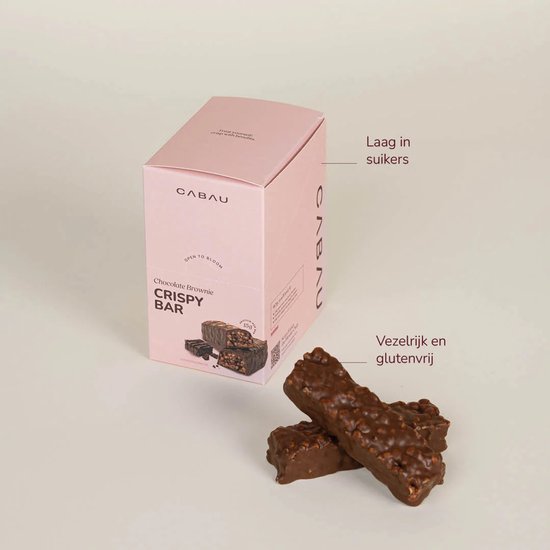 Cabau - Crispy Bars - Chocolate Brownie - Eiwitreep met 15 g Proteïne per Reep - Glutenvrij, Vezelrijk & Laag in Suiker - Box van 8 Stuks van Cabau — afbeelding 3