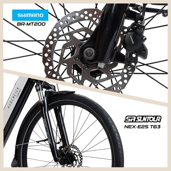 Rabeneick Comfort elektrische Stadtfiets 28 inch, elektrische fiets, stadsfiets, middenmotor 75 Nm, pedelec met 36V 14,5Ah accu, 522Wh, maximaal 150 km bereik, zwart — afbeelding 3