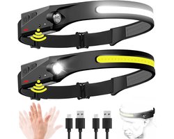 SnelShoppen - Lamp Frontal Rechargeable - 2 Stuks 230° LED Ultra krachtige Torche Frontale met 6 Verlichtingsmodi & Bewegingssensor 1500 mAh IPX4 voor