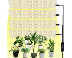 Kweeklamp Voor Planten LED - Grow Light - 4 Panelen - Dimbaar - Timer - Plantenlamp - Rood en Wit Spectrum - Groeilamp - Voor Planten en Groenten - Binnenkweek