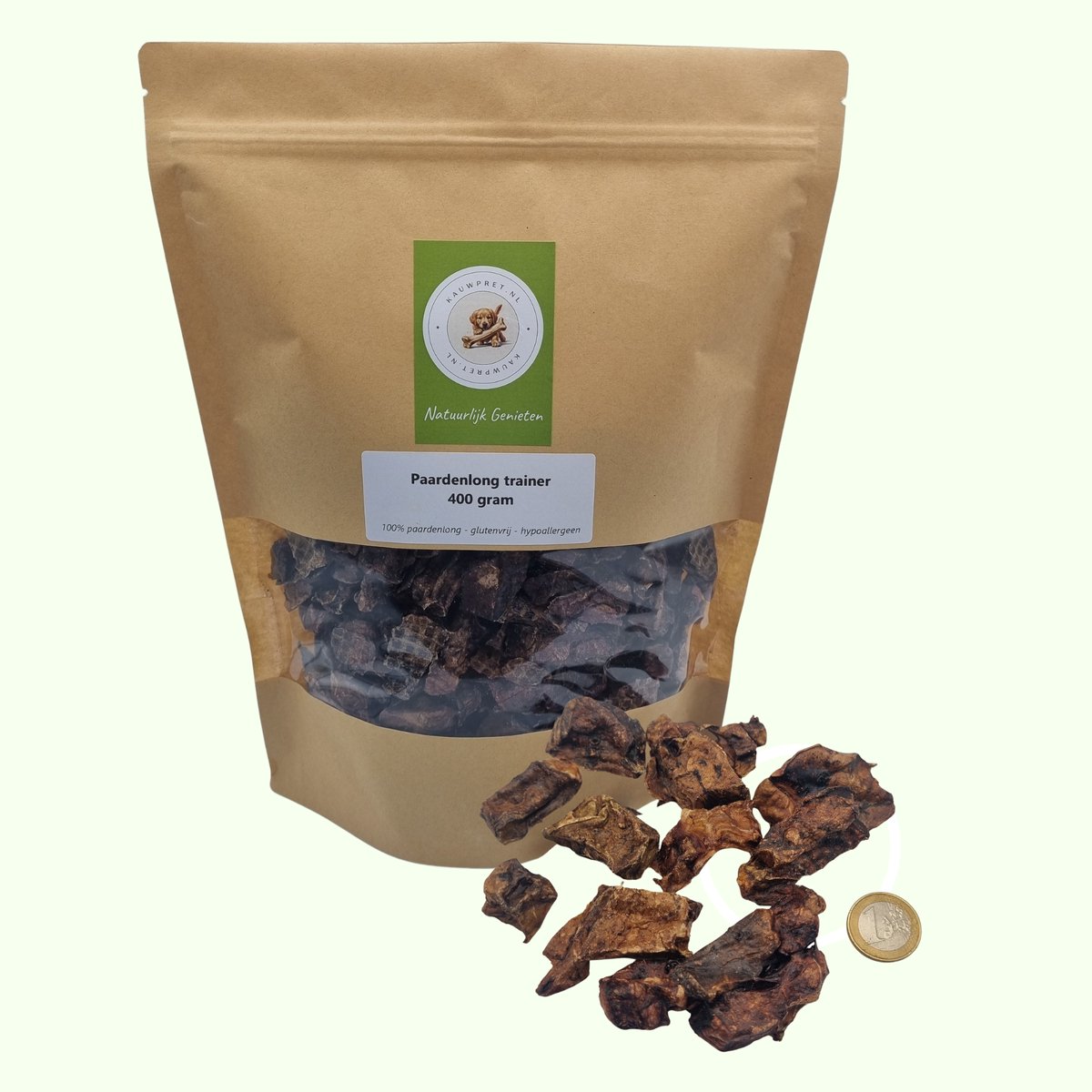 Kauwpret.nl Hondensnacks Paardenlong trainer 400gram - Trainingssnacks Vetarm Hondensnoepje - glutenvrij - hypoallergeen - 100% natuurlijk