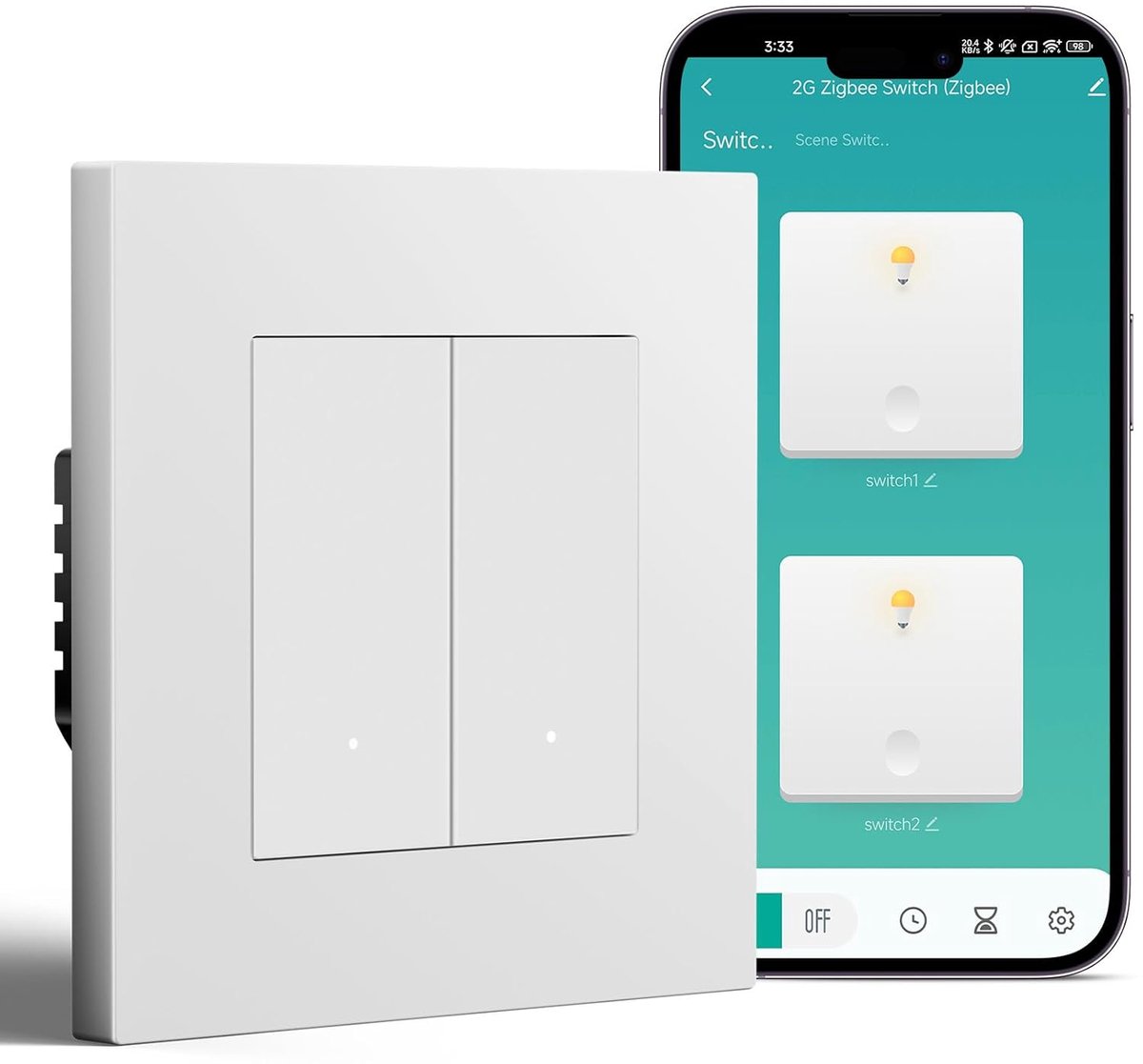 SnelShoppen - Smart Zigbee Switch met Plug Clamp, Slimme Lichtschakelaar, Werkt met Alexa & Google Home, Timerfunctie, PC Frame, Wit, 2-Weg 1-Weg, Voo