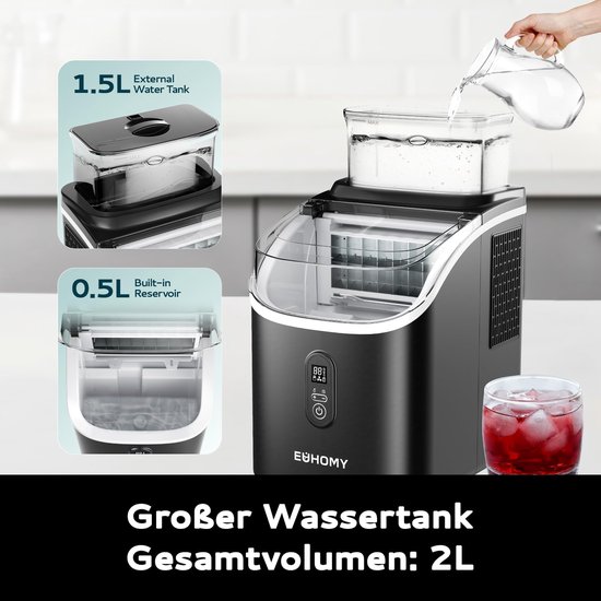 SnelShoppen - IJsblokjesmachine 15 kg - 2L - 16 IJsblokjes in 13 Minuten - Zelfreinigend - Ideaal voor Thuis, Keuken en Kantoor - Zwart van Snelshoppen — afbeelding 2