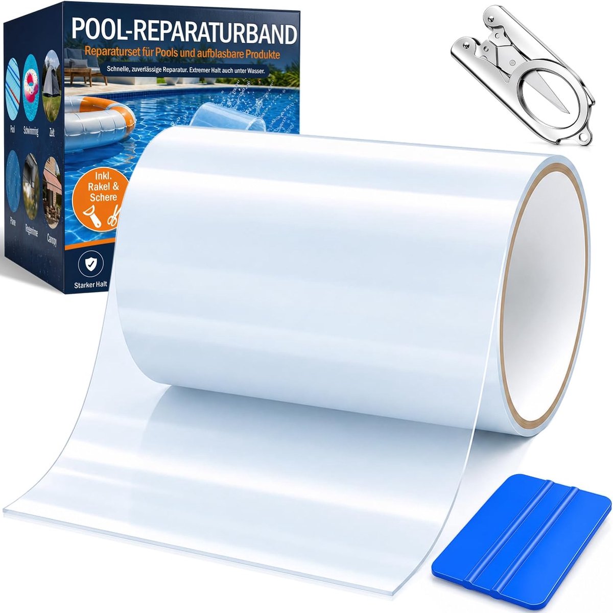 SnelShoppen - Swimming Pool Repair Kit 10 x 200 cm - PVC Reparatietape voor Zwembaden, Opblaasbare Boten, Luchtbedden, Transparante Plakken