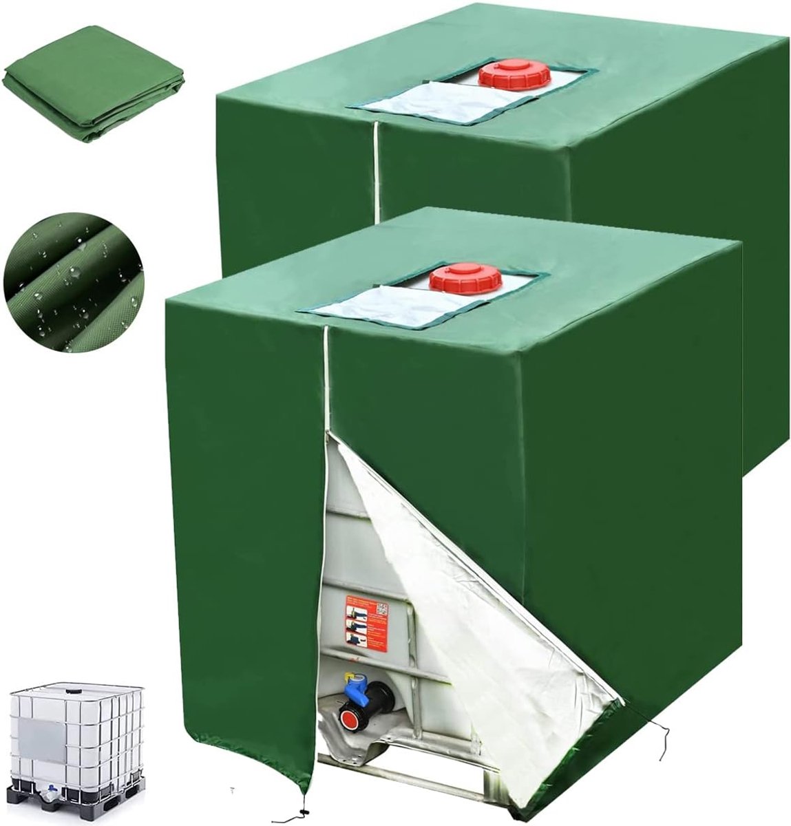 SnelShoppen - IBC Tank Cover 1000L - Waterreservoir Bescherming - Dustproof - UV-Bestendig Groene Zeildoek - 420D Polyester - Voor Regenwater Tank met