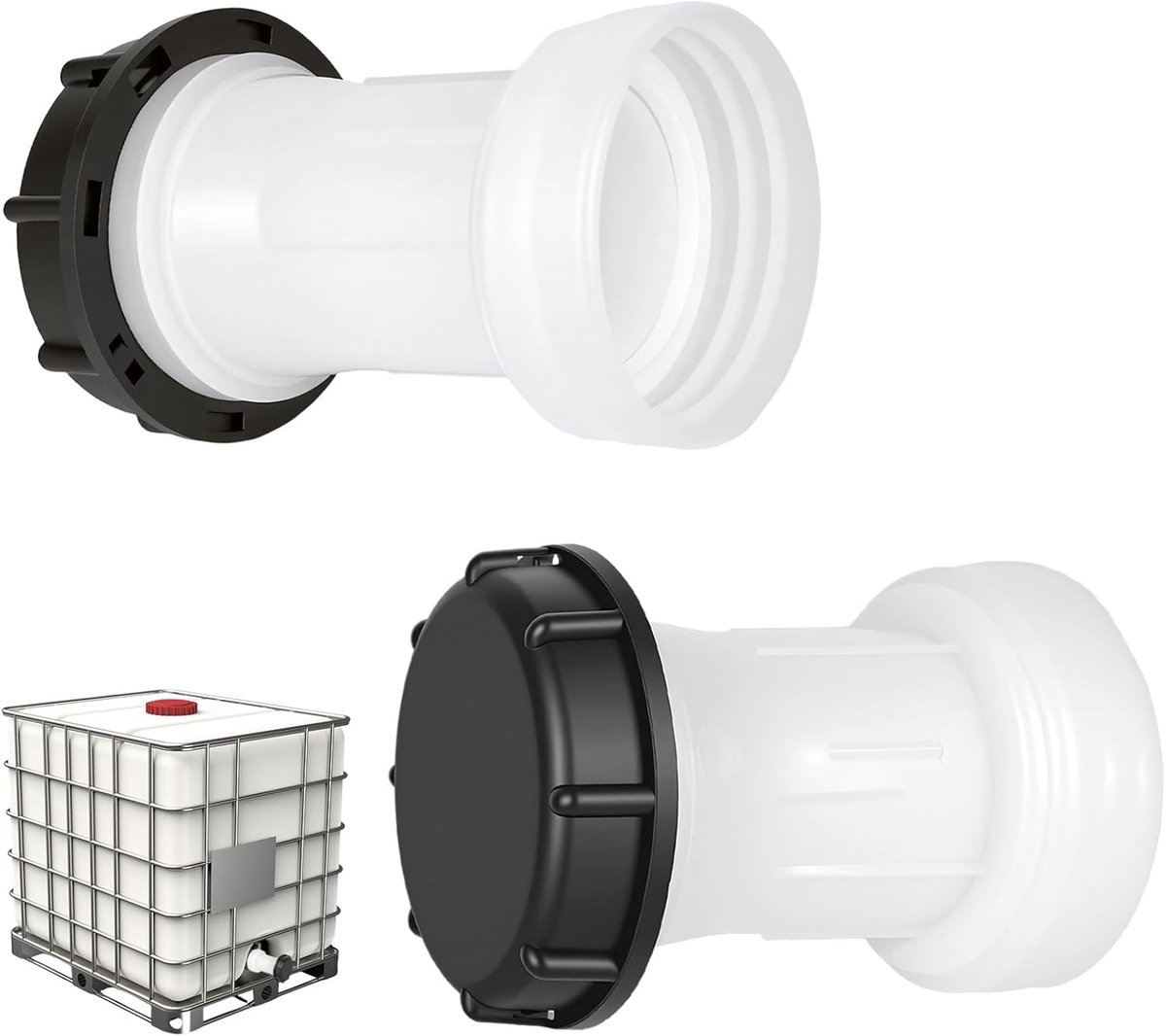 SnelShoppen - IBC Tank Accessoires S60 x 6 Adapter met Deksel - Coarse Thread IBC Extension Spacer - Duurzaam PE Materiaal - Water Tank, Regenwaterafv