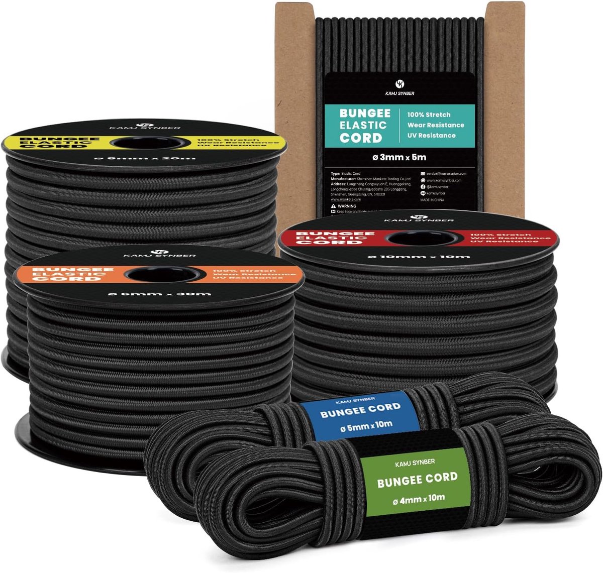 SnelShoppen - Rubber Rope 6mm x 20m Elastische Koord Expander Touw voor Tarpaulins, Camping, Kledinglijnen - Zwart, 100kg Draagvermogen