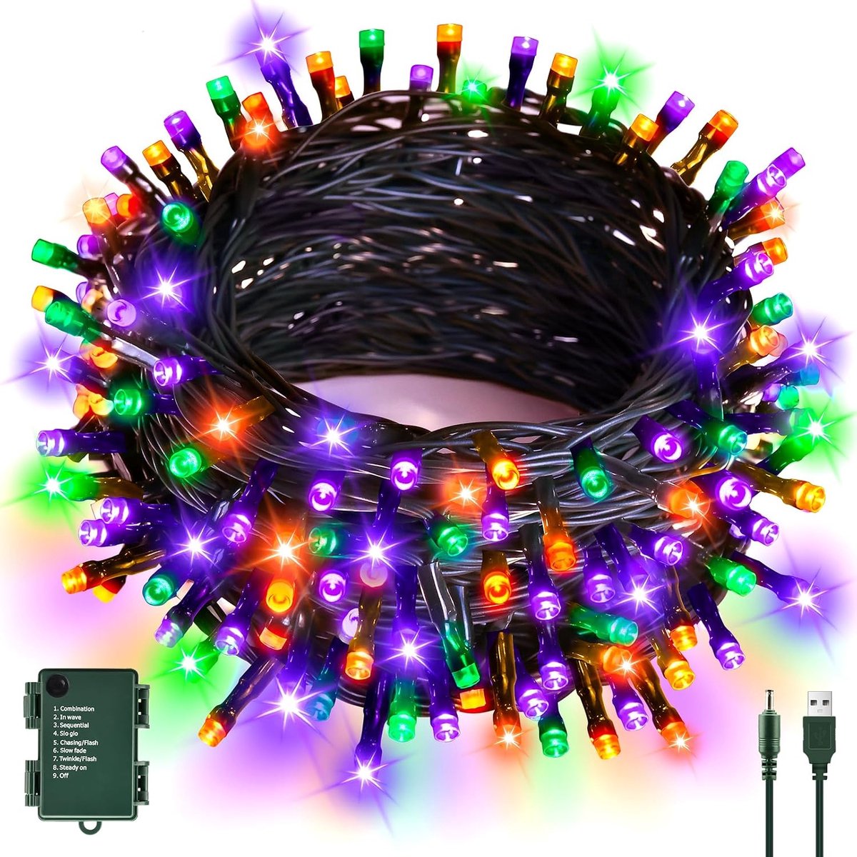 SnelShoppen - 6m Halloween Fairy Lights - 60 LED Lichten in Oranje, Paars en Groen - USB/Batterij met Timer - Waterdicht voor Binnen en Buiten - Perfe