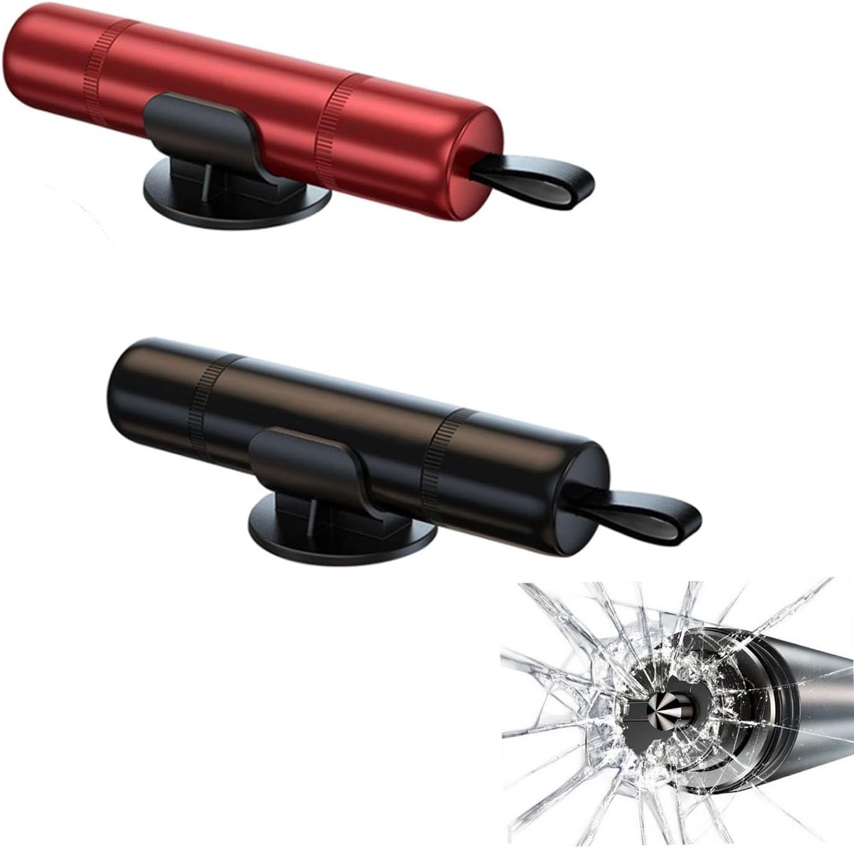 SnelShoppen - 2-in-1 Veiligheidshamer en Gordelsnijder, Ramen Beveiliging, Nooduitgangs Tool, Auto Veiligheidsaccessoires, Zwart & Rood, 2 Stuks