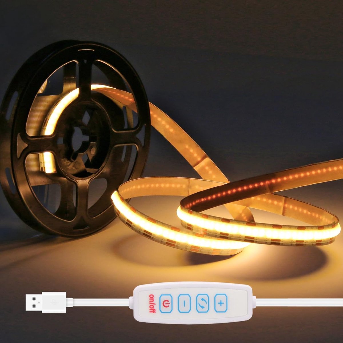 SnelShoppen - 5V USB LED Strip Licht 1m Dimbaar Warm Wit Koud Wit Met Controller, 320 LEDs, Zelfklevend, Perfect Voor Feesten, Keuken, Tuin