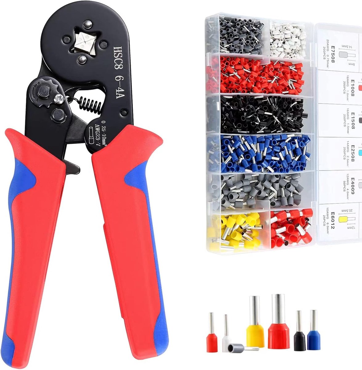 SnelShoppen - Crimping Tool met 1250-delige Draad Eindkappen Set, Geschikt voor Elektrische Installaties, 0.25-10 mm² (AWG 23-7), Model HSC8 6-4